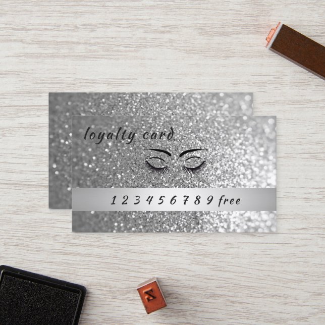 Modern loyalty card  glittery eyelashes & eyebrows (Front/Back In Situ)