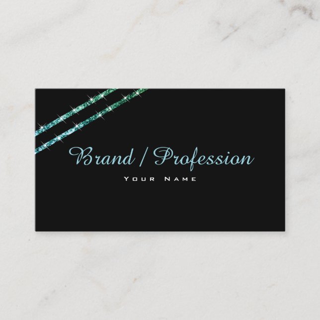 Modern Luminous Glitter Stars Elegant Black Beauty Business Card (Front)