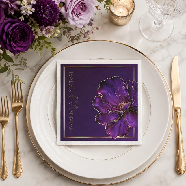 Modern Luminous Violets Purple Wedding  Napkin (Stylish Luminous Violets Cocktail Wedding Napkins )