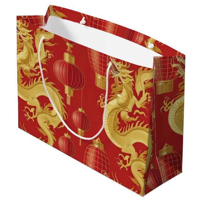 Modern lunar new year modern asian pattern large gift bag (Back Angled)