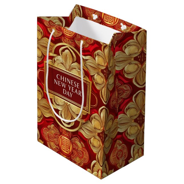 Modern lunar new year modern asian pattern medium gift bag (Back Angled)