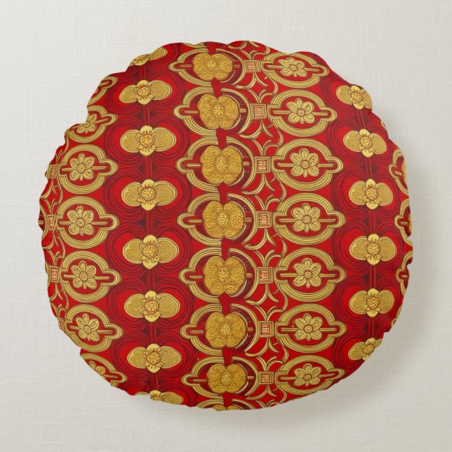 Modern lunar new year modern asian pattern round cushion (Front)