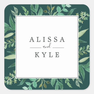 Modern Lush Greenery / Dark Green Wedding Seals