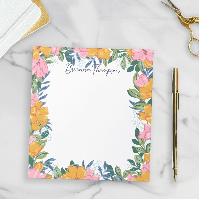 Modern Lush Pink & Yellow Floral Frame Notepad (Creator Uploaded)