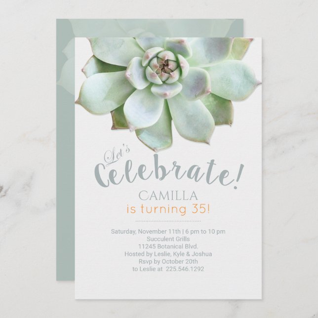 Modern Lush Succulent Birthday Party Invitation (Front/Back)