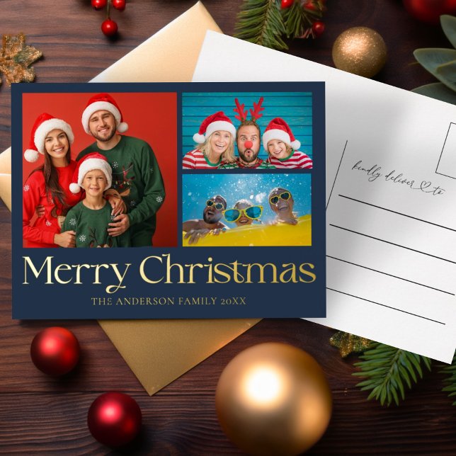 Modern Lux Merry Christmas Gold Foil   Foil Holiday Postcard (Creator Uploaded)