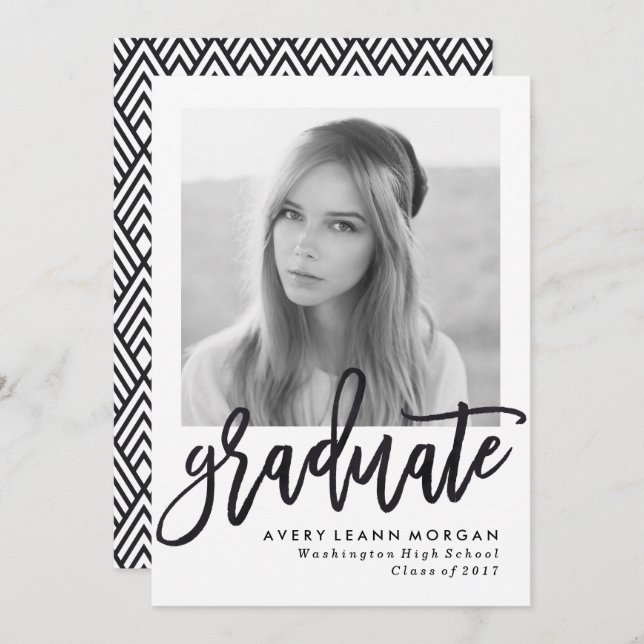Modern Luxe Black Script Graduation Party Invitation (Front/Back)