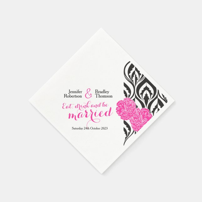 Modern luxe carnation graphic wedding napkins (Corner)