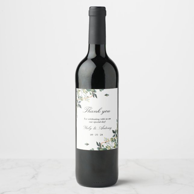 Modern Luxe Geometric Gold Greenery Wine Label (Front)