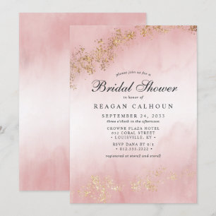 Modern Luxe Gold Flecks Blush Pink Bridal Shower Invitation