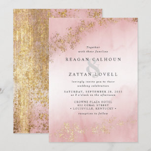 Modern Luxe Gold Flecks Blush Pink Mist Wedding Invitation
