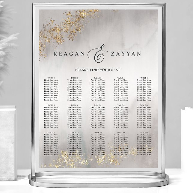 Modern Luxe Gold Flecks Gray Wedding Seating Chart (Creator Uploaded)
