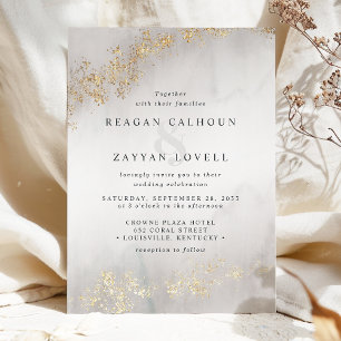 Modern Luxe Gold Flecks Grey Mist Invitation