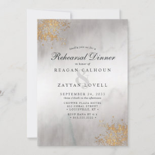 Modern Luxe Gold Flecks Grey Mist Rehearsal Dinner Invitation