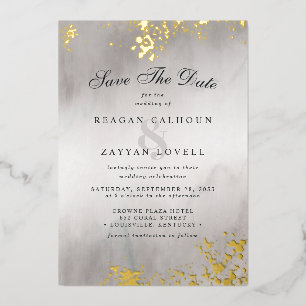 Modern Luxe Gold Flecks Grey Mist Save The Date