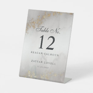 Modern Luxe Gold Flecks Grey Mist Table Number Pedestal Sign