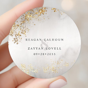 Modern Luxe Gold Flecks Grey Mist Wedding Classic Round Sticker