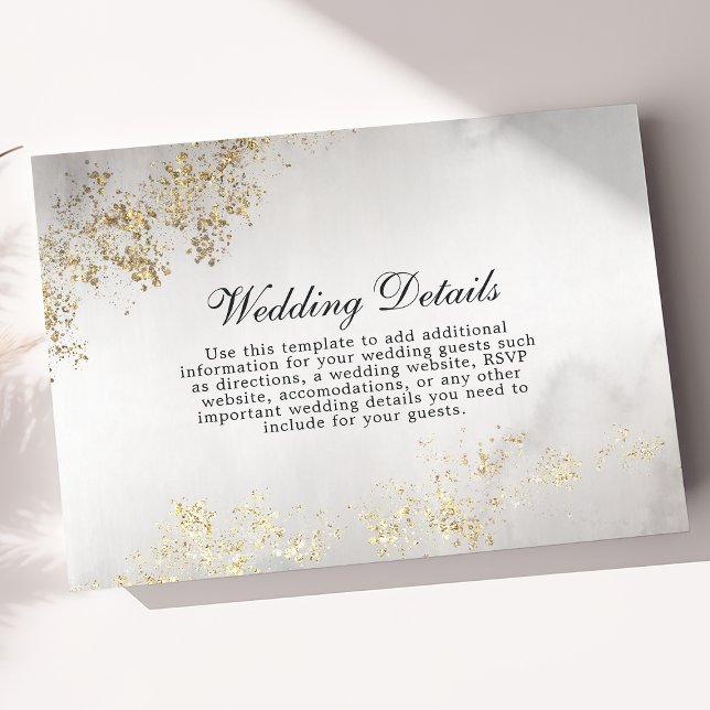 Modern Luxe Gold Flecks Grey Mist Wedding Details Enclosure Card (Creator Uploaded)