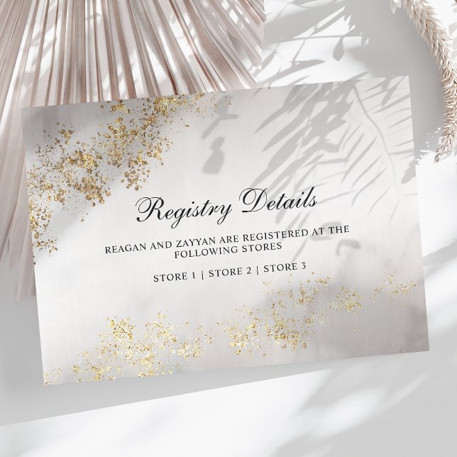 Modern Luxe Gold Flecks Grey Mist Wedding Registry Enclosure Card (Creator Uploaded)