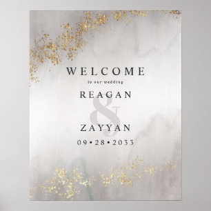 Modern Luxe Gold Flecks Grey Mist Wedding Welcome Poster