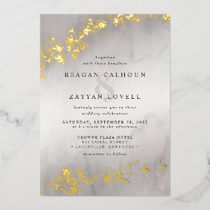 Modern Luxe Gold Flecks Grey Watercolor Wedding