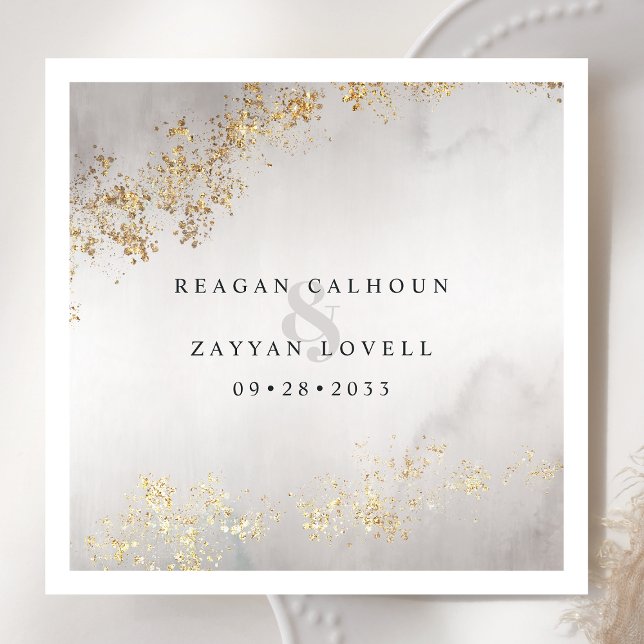Modern Luxe Gold Flecks Grey Watercolor Wedding Napkin (Creator Uploaded)