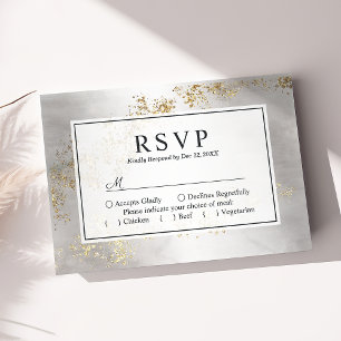 Modern Luxe Gold Flecks Grey Watercolor Wedding RSVP Card