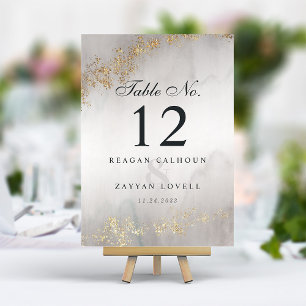 Modern Luxe Gold Flecks Grey Watercolor Wedding Ta Table Number