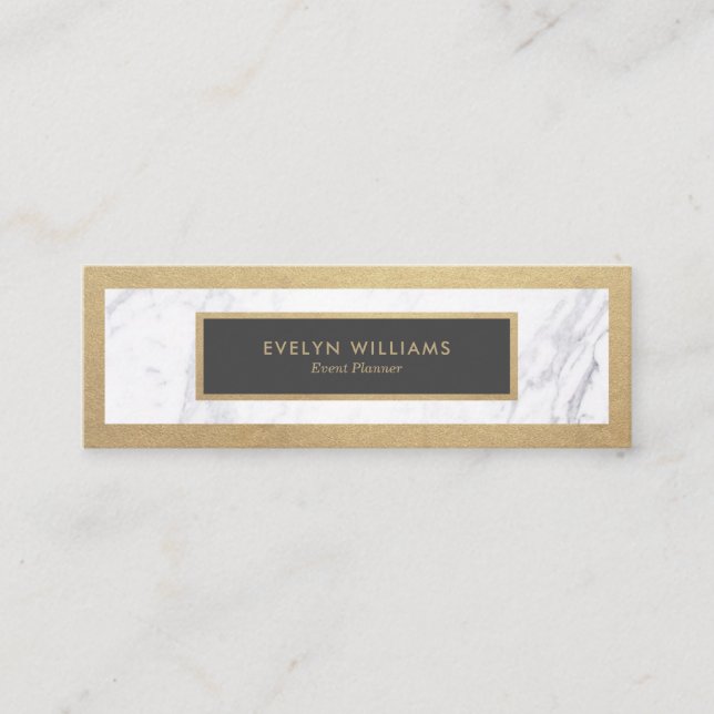 Modern Luxe Gold & Marble Dark Grey Event Planner Mini Business Card (Front)