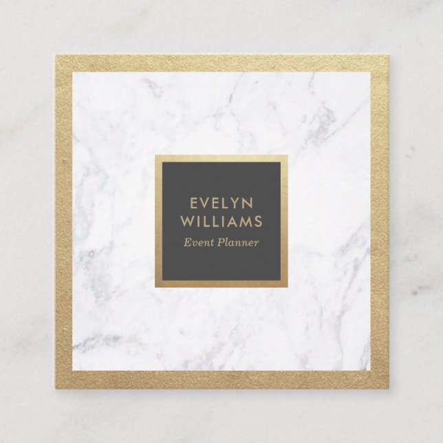 Modern Luxe Gold & Marble Dark Grey Event Planner Square Business Card (Front)