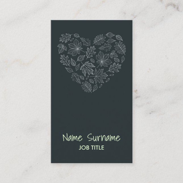 Modern Luxe Leave Heart Shape Vertical Business Card (Front)