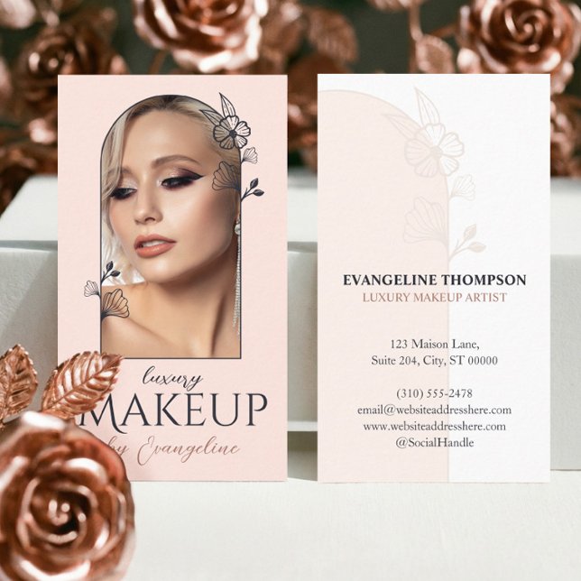 Modern Luxe Makeup Artist Floral Rose Arch Photo Business Card (Modern Luxe Makeup Artist Floral Rose Arch Photo Business Card)