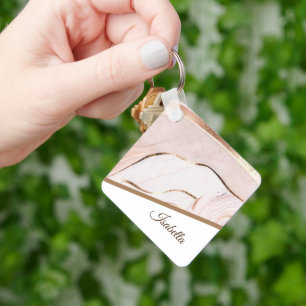 Modern Luxe Marble Rose & Gold Key Ring