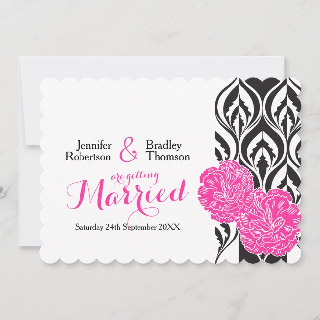 Modern luxe pink carnation wedding invitations (Front)