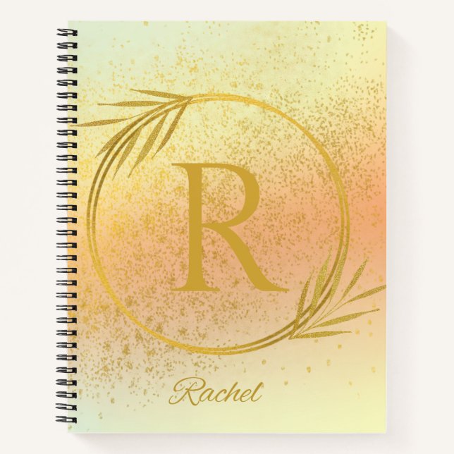 Modern Luxe Soft Pink & Gold Custom Name & Initial Notebook (Front)