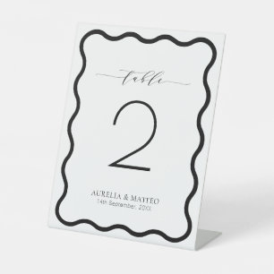 Modern Luxe Wavy Frame Black & White Table Number Pedestal Sign