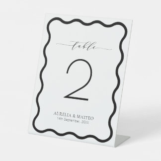 Modern Luxe Wavy Frame Black & White Table Number Pedestal Sign