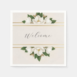 Modern Luxe White Magnolia Wedding Napkin