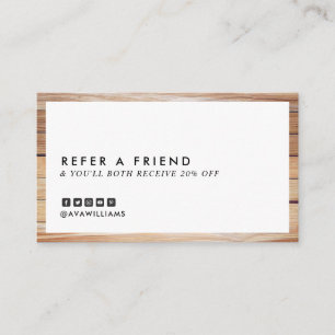 Modern Luxe Wood Clean Layout Referral Business Card