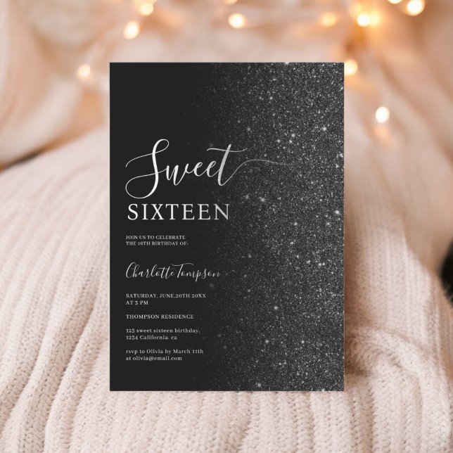 Modern Luxurious Chic Black Glitter Sweet 16 Invitation (Modern Luxurious Chic Black Glitter Sweet 16 Invitation)