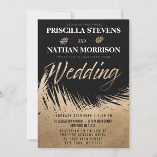 Modern Luxurious Gold Palm Leaves Chic Wedding Invitation