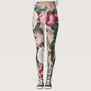 Modern luxurious romantic rose garden summer pink leggings