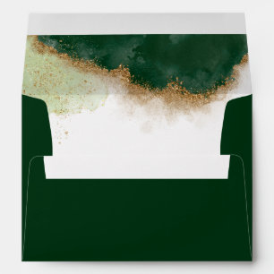Modern Luxury Agate Gold & Green Wedding Envelope