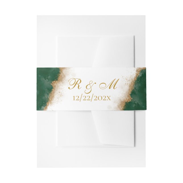 Modern Luxury Agate Gold & Green Wedding  Invitation Belly Band (Front Example)