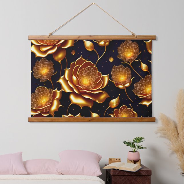 Modern Luxury Big Gold Rose Collection Hanging Tapestry (Bedroom)