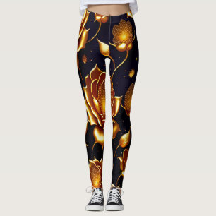 Modern Luxury Big Gold Rose Collection Leggings