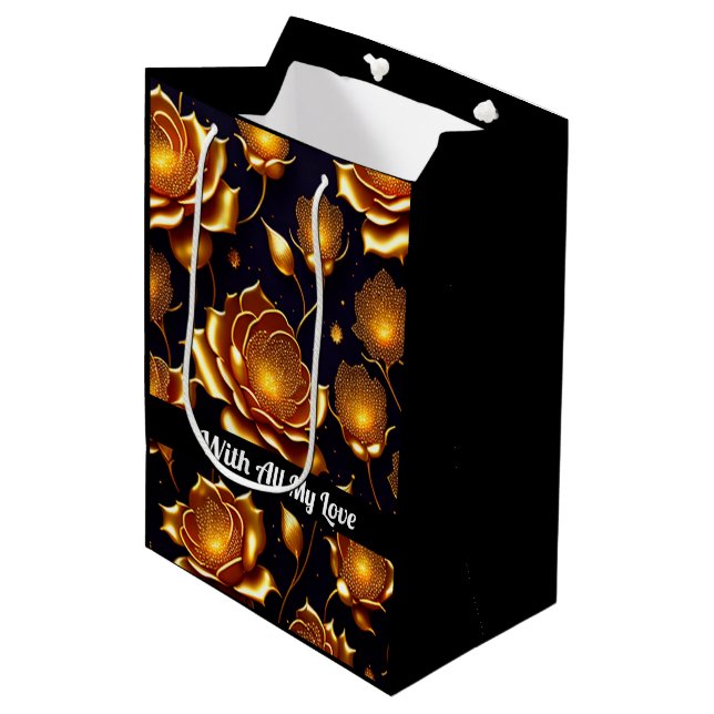 Modern Luxury Big Gold Rose Collection Medium Gift Bag (Front Angled)
