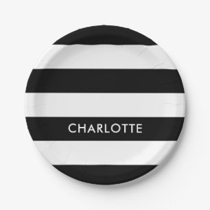 Modern Luxury Black and white stripes pattern Paper Plate
