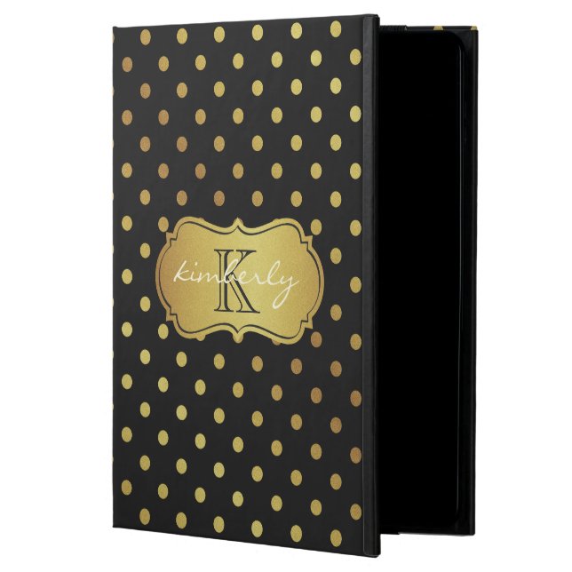 Modern Luxury Black Gold Glitter Dots Pattern Powis iPad Air 2 Case (Front)