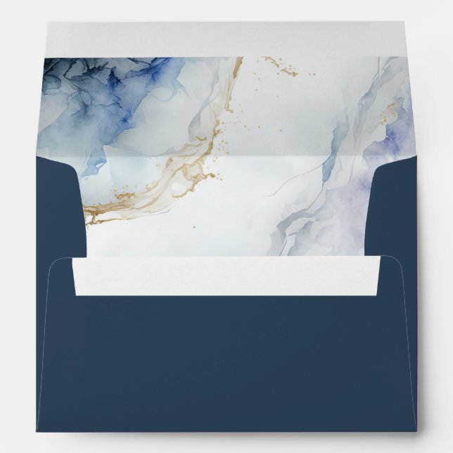 Modern Luxury Blue Marble Envelope (Back (Bottom))